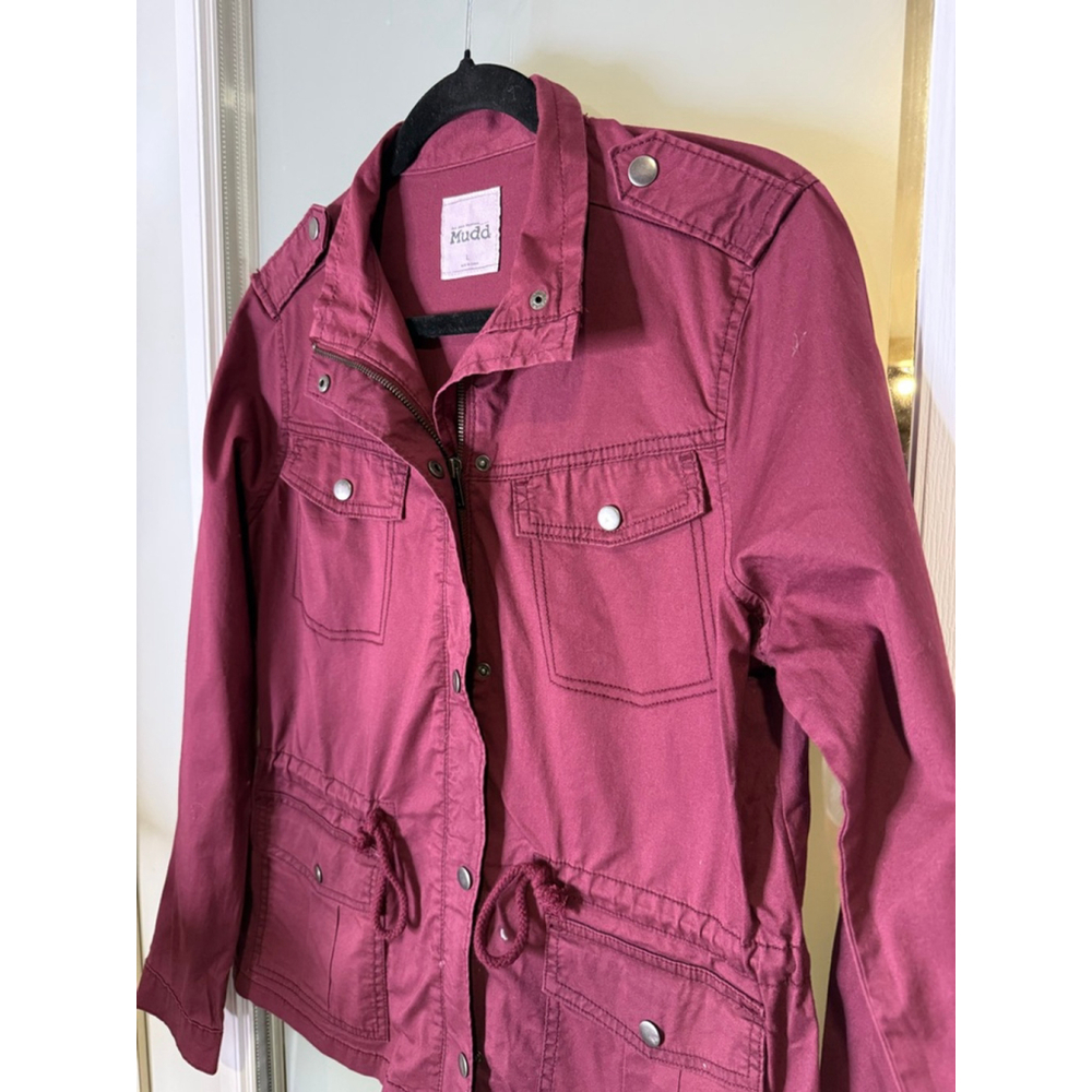 Mudd Burgundy Utility Jacket Snap Front Drawstrin… - image 3